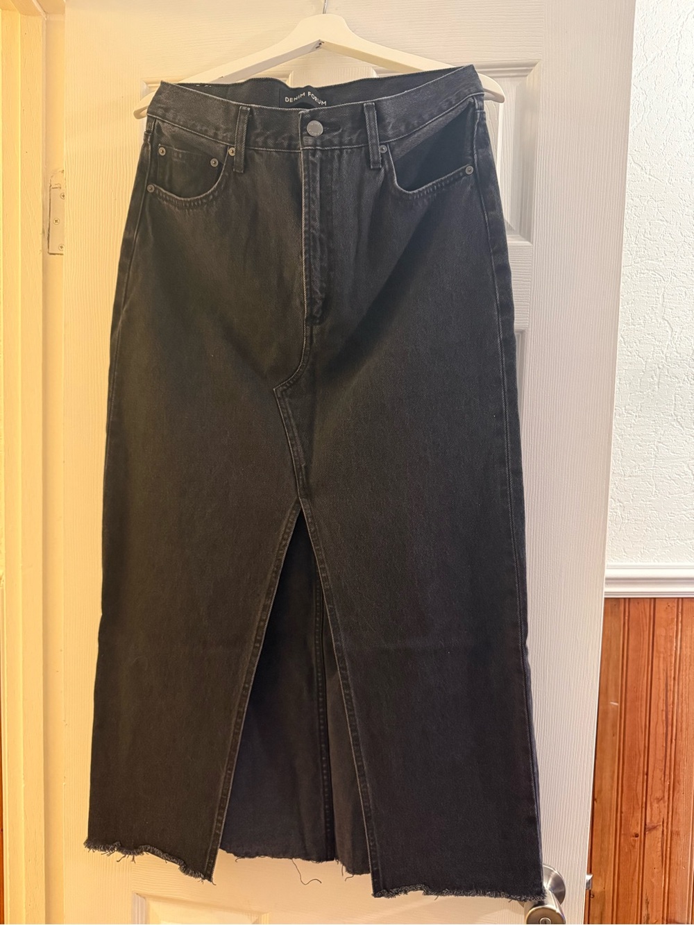 Denim Forum Black Midi Denim Skirt with Front Slit